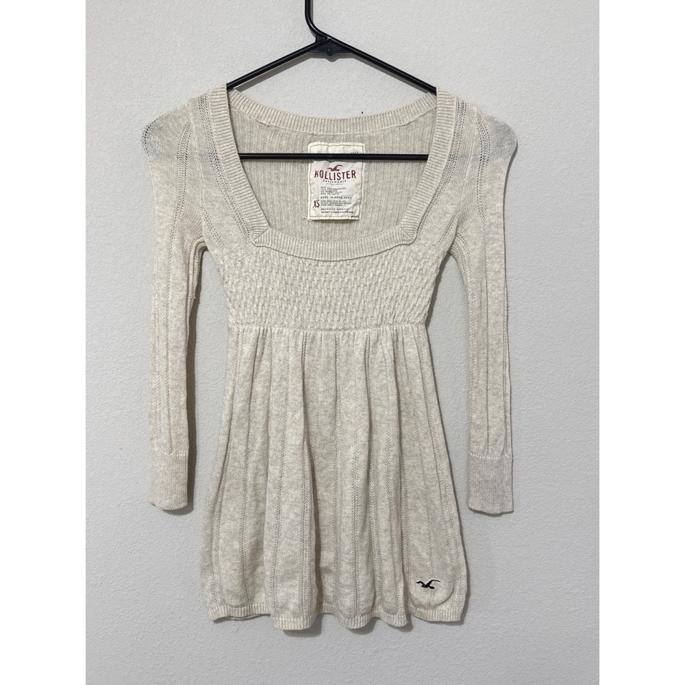 VTG Y2K Hollister Square Neck Babydoll Sweater Cream XS Rabbit Hair Bella Swan